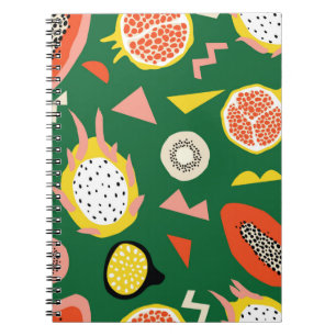 Caderno Espiral Padrão sem costura com frutas tropicais