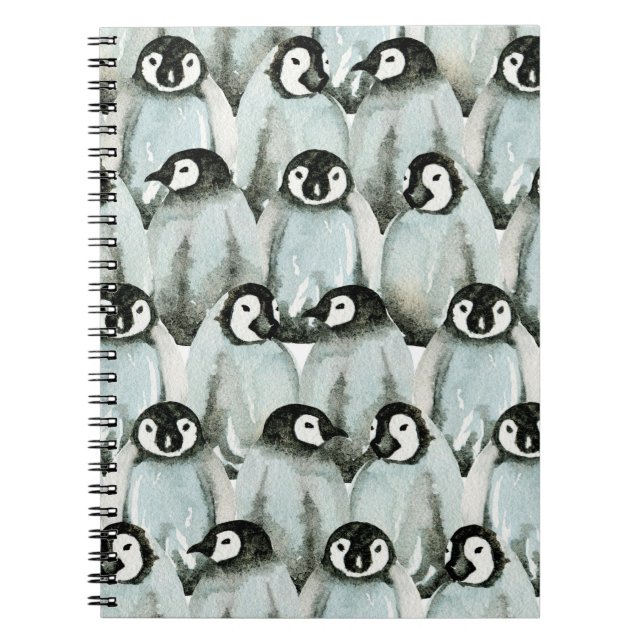 Caderno Espiral Padrão sem costura com pinguins bonitos (Frente)