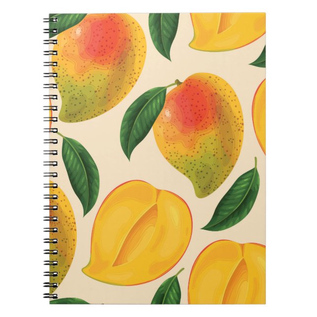 Caderno Espiral Padrão sem costura da Fruta de Mango (Frente)