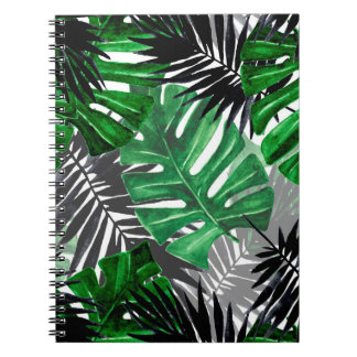 Caderno Espiral padrão sem costura das folhas e elementos tropicai