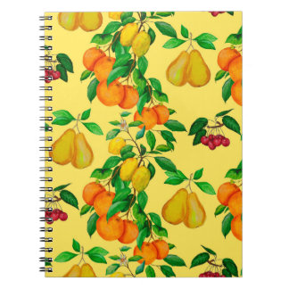 Caderno Espiral Padrão sem costura de aquarelas com citrinos, pera