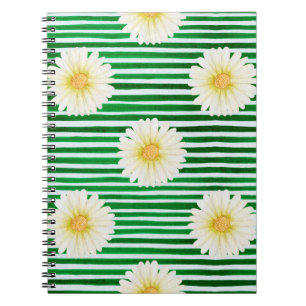 Caderno Espiral Padrão sem costura de aquarelas e faixas verdes,
