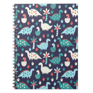 Caderno Espiral Padrão sem costura de dinossauro bonito