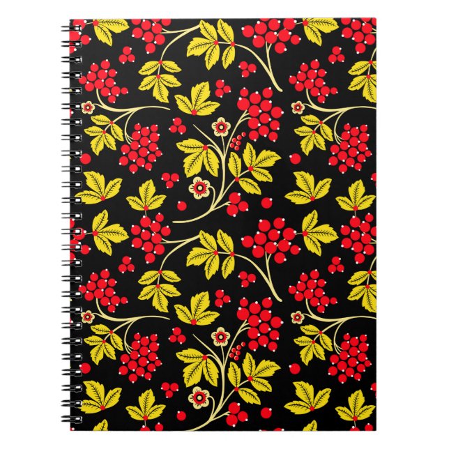 Caderno Espiral  padrão sem costura de flores e bagas. Russo  (Frente)