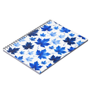 Caderno Espiral Padrão Sem Costura de Folhas de Bordo Azuis - Alta
