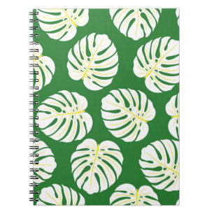 Caderno Espiral Padrão sem costura de folhas de monstera branca em