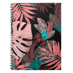 Caderno Espiral Padrão Sem Costura de Orquídea Tropical