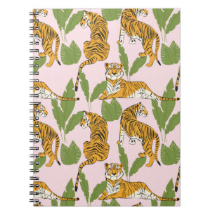Caderno Espiral Padrão sem costura de tigre desenhado à mão, gr