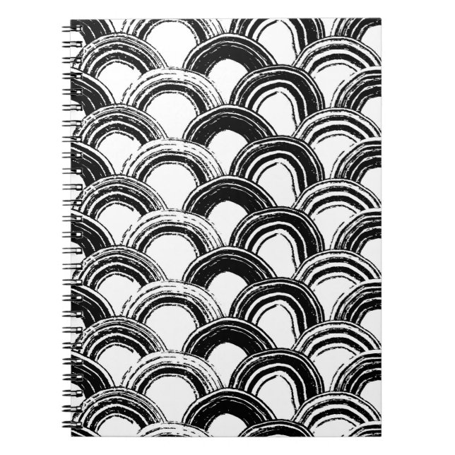 Caderno Espiral Padrão sem costura de vinheta com régua de pincel  (Frente)