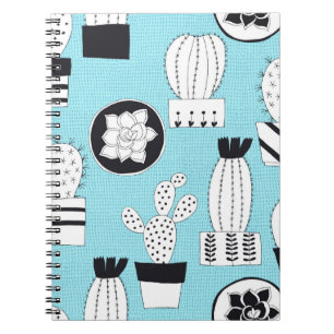 Caderno Espiral Padrão sem costura desenhado à mão com cacto e suc