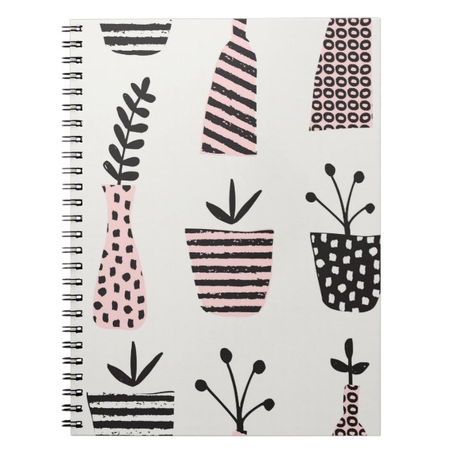 Caderno Espiral Padrão sem costura desenhado à mão com plantas a p (Frente)