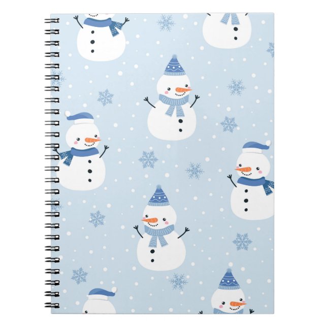 Caderno Espiral Padrão sem costura do boneco de neve,fundo de inve (Frente)