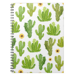Caderno Espiral Padrão sem costura do cacto do cacto de Aquarela