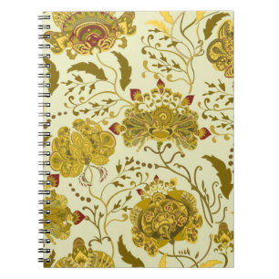 Caderno Espiral Padrão sem costura, grandes flores índias paisley.