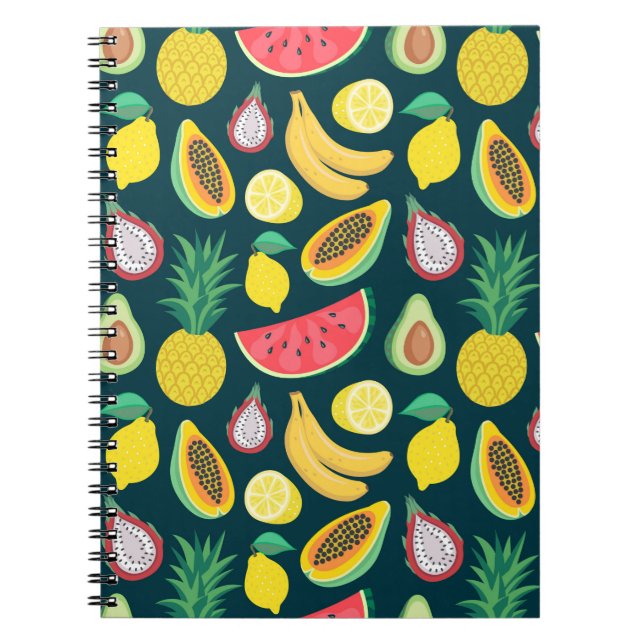 Caderno Espiral padrão sem descontinuidades da fruta tropical (Frente)