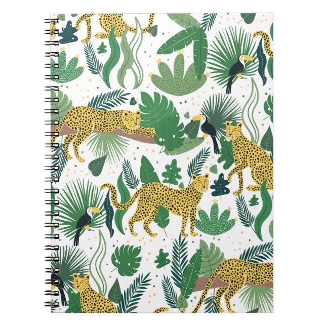Caderno Espiral padrão sem descontinuidades de leopardos na selva. (Frente)