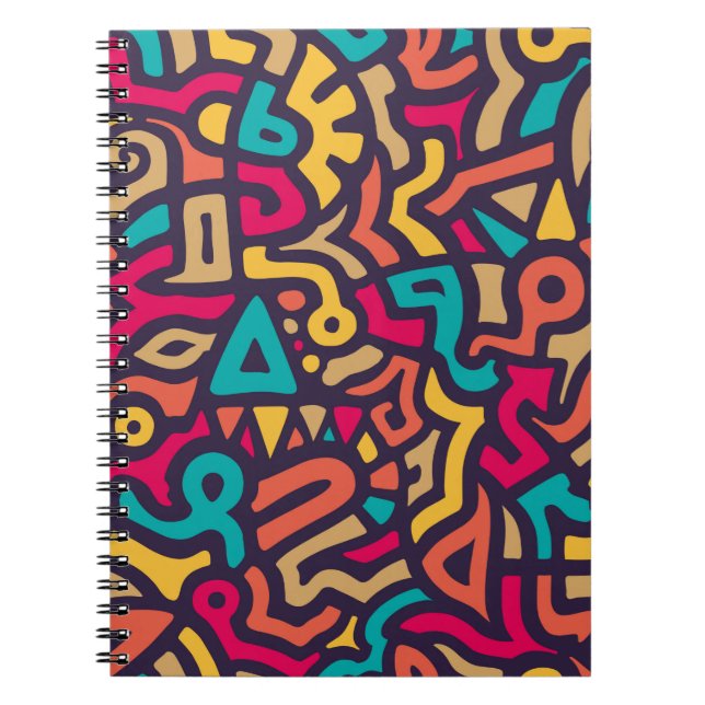 Caderno Espiral Padrão sem falhas com Formas de Curva de Grafite.  (Frente)