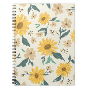 Caderno Espiral Padrão sem soldadura de girassol. Margarida amarel