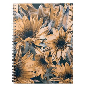 Caderno Espiral Padrão sem soldadura dos girassóis. Leitura bac do
