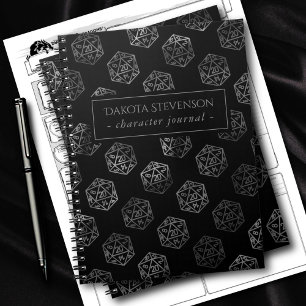 Caderno Espiral Padrão Silver D20   Caractere de Dice Tabletop PNP
