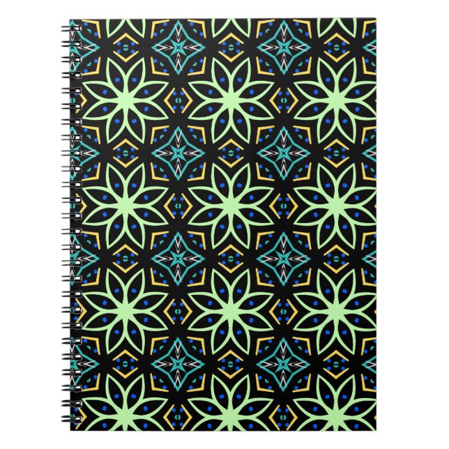 Caderno Espiral Padrão Simétrico Floral Invisível (Frente)
