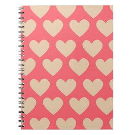 Caderno Espiral Padrão Simples Coração Vermelho bege