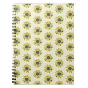 Caderno Espiral Padrão Simples De Flor Amarelo Verde Castanho-Sol