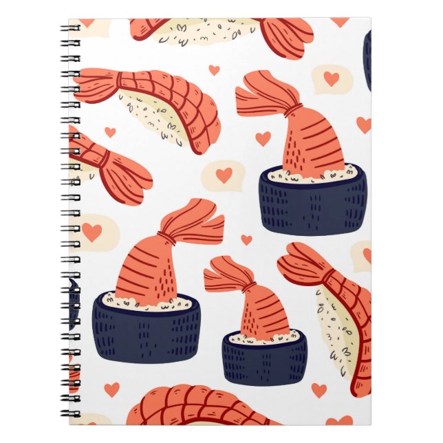 Caderno Espiral Padrão Sushi Japonês de Comida Invisível (Frente)