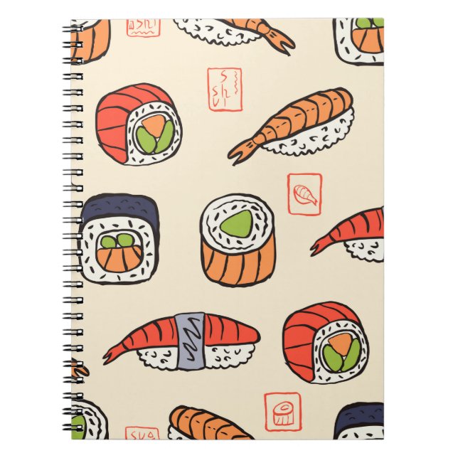 Caderno Espiral padrão sushi sem costura (Frente)