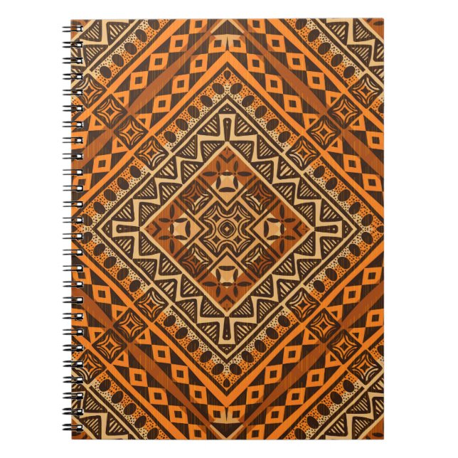 Caderno Espiral Padrão têxtil étnico tribal estilo africano (Frente)