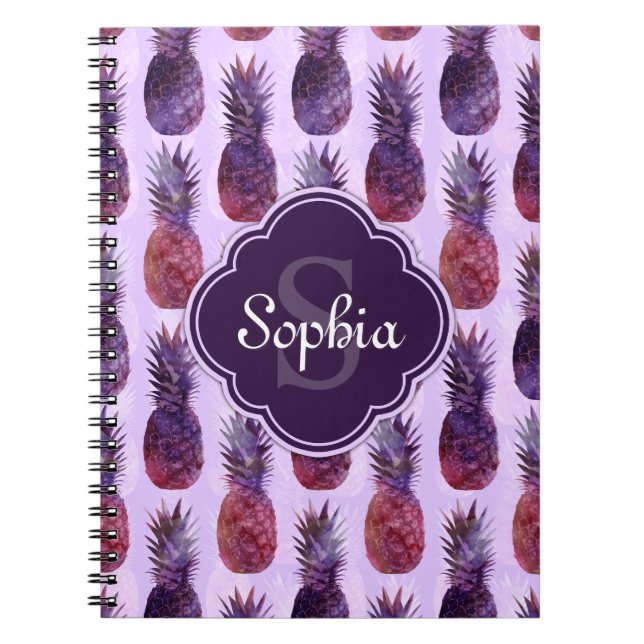 Caderno Espiral Padrão Trendy Watercolor Pineapple (Frente)