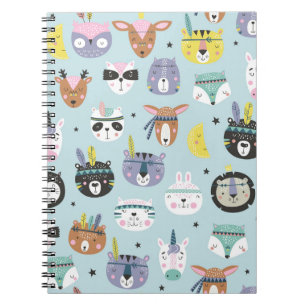 Caderno Espiral Padrão Tribal Animal Fofo: Boho