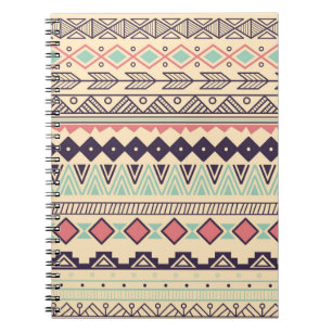 Caderno Espiral Padrão tribal asteca em faixas, ilustração de s