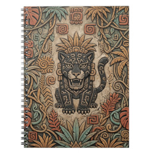 Caderno Espiral Padrão Tribal da Selva do Guerreiro Jaguar Asteca