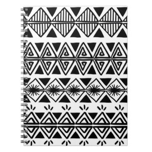 Caderno Espiral Padrão tribal de Vintage com a mão preta e branc