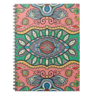 Caderno Espiral Padrão Tribal Desenhado À Mão abstrato.