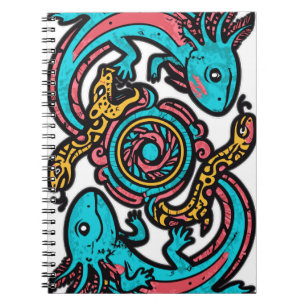 Caderno Espiral Padrão tribal mitologia boho Xolotl Axolote Asteca