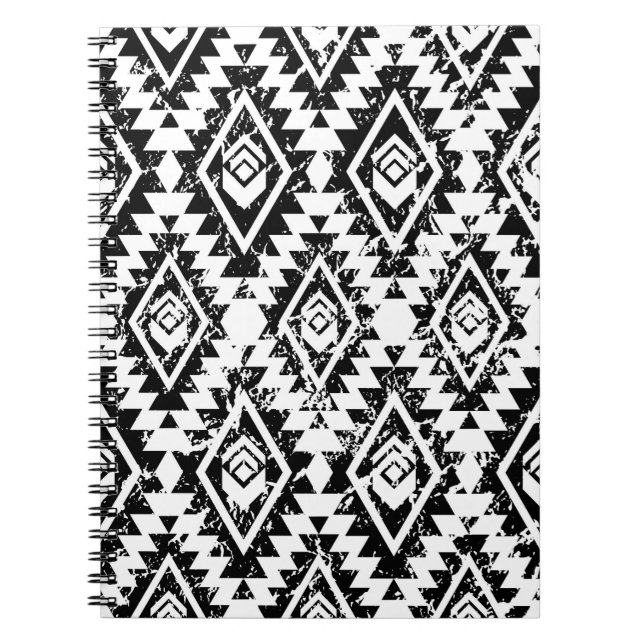 Caderno Espiral Padrão tribal monocromático sem descontinuidades (Frente)
