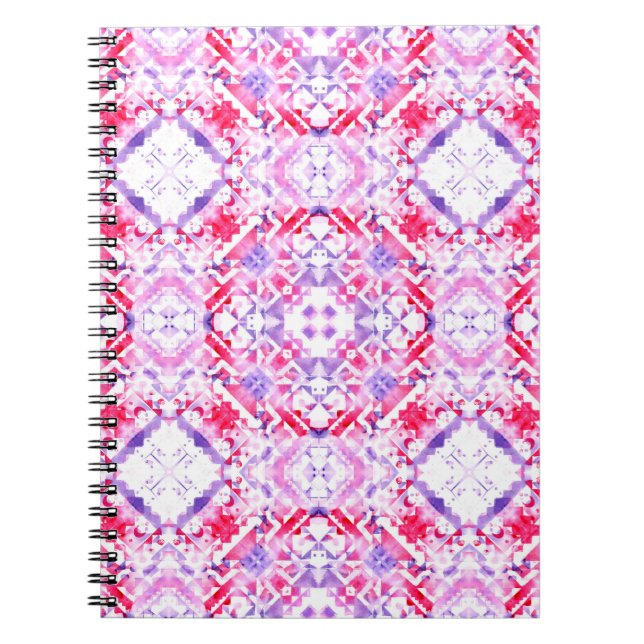 Caderno Espiral Padrão tribal perfeito. Água granulada pintada à m (Frente)