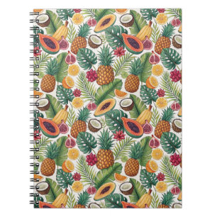 Caderno Espiral Padrão Tropical de Abacaxi - Design de Frutas de V