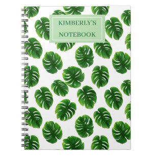 Caderno Espiral Padrão Tropical de Folha de Monstera Personalizado