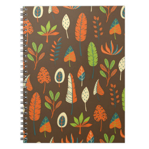 Caderno Espiral Padrão Tropical Desenhado à Mão com Folhas Liga