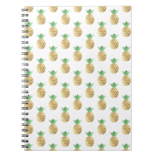 Caderno Espiral Padrão tropical havaiano de abacaxi de folha de ou