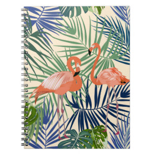 Caderno Espiral Padrão tropical perfeita com flamingo. Botany de