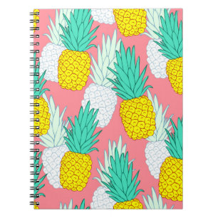 Caderno Espiral Padrão tropical sem costura com abacaxi exótico.