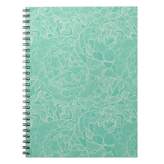 Caderno Espiral Padrão Turquesa Peony (Frente)