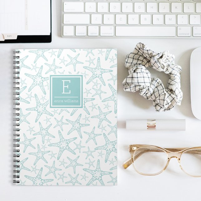 Caderno Espiral Padrão Turquoise Starfish Personalizado (Criador carregado)