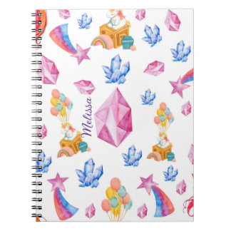 Caderno Espiral Padrão Unicórnio Personalizado por Estrela Rosa, B
