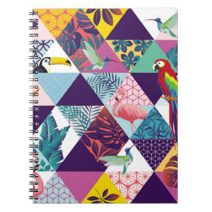 Caderno Espiral padrão uniforme com papagaio, tucanos, beija-flor
