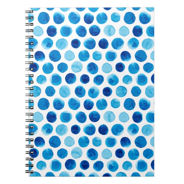 Caderno Espiral Padrão uniforme de aquarela com bolinhas azuis (Frente)